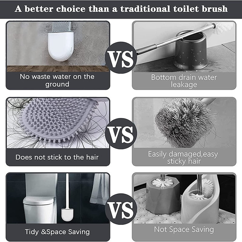 Bathroom Toilet Silicone Brush with Holder
