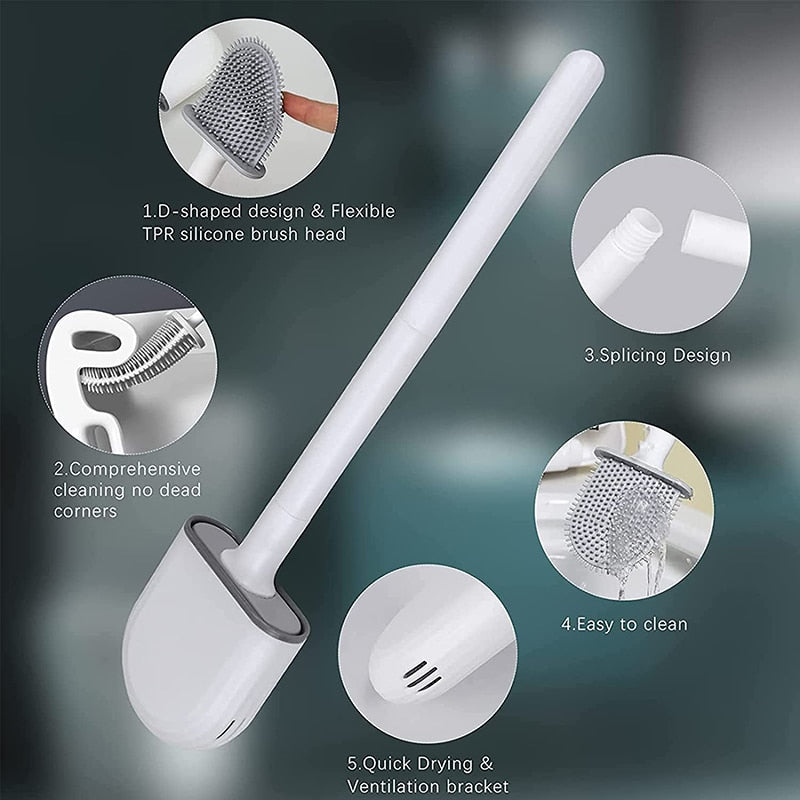 Bathroom Toilet Silicone Brush with Holder